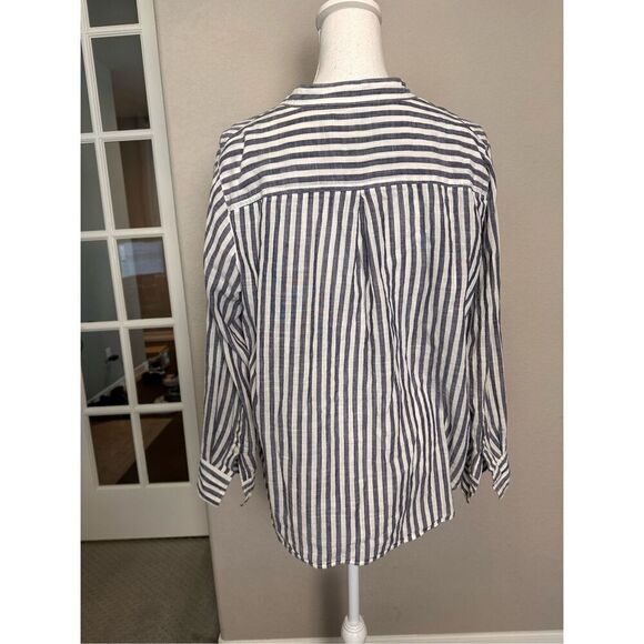 Madewell Blue White Stripe Lace up Blouse Cotton Medium - Picture 4 of 6